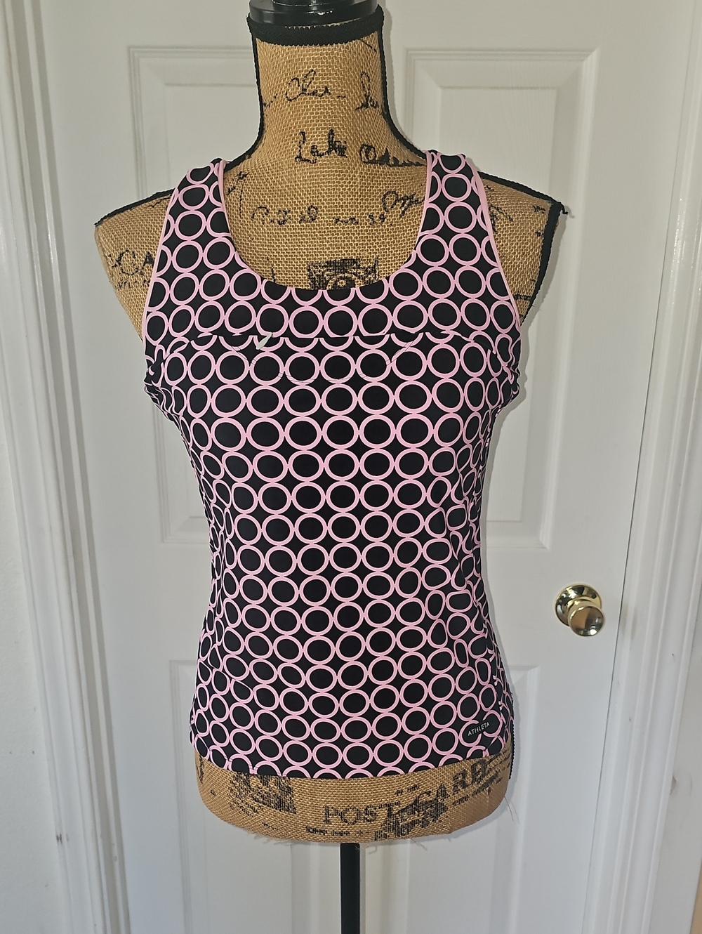 Athleta Black Tank Top with Pink Circle Print
